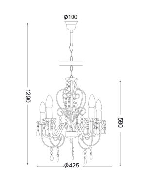 ΚΡΕΜΑΣΤΟ ΦΩΤΙΣΤΙΚΟ 5xΕ14 ΜΕΤΑΛΛΙΚΟ ΧΡΩΜΙΟ-ΑΚΡΥΛΙΚΟ  Φ43xH58cm DUMAS ACA DECOR – SF63185