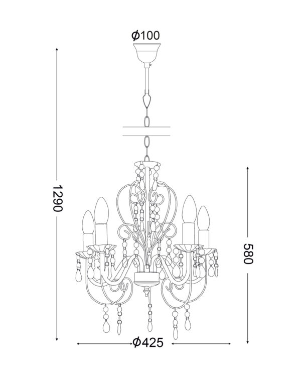 ΚΡΕΜΑΣΤΟ ΦΩΤΙΣΤΙΚΟ 5xΕ14 ΜΕΤΑΛΛΙΚΟ ΧΡΩΜΙΟ-ΑΚΡΥΛΙΚΟ  Φ43xH58cm DUMAS ACA DECOR – SF63185