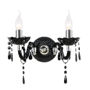 ACA DECOR  – Επίτοιχο Φωτιστικό 2ΧΕ14 Ακρυλικό Μαύρο + Χρώμιο Μέταλλο 32X25cm