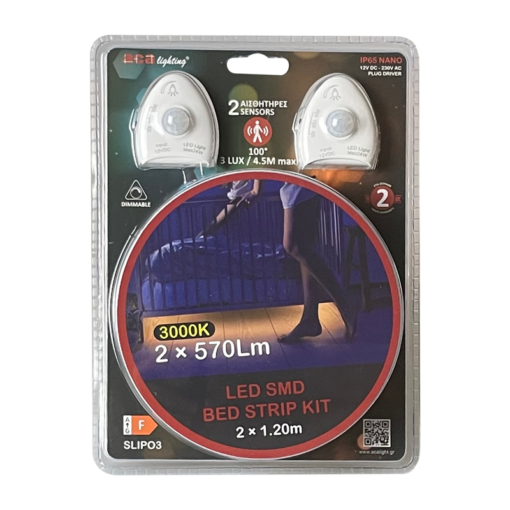 KIT Κρυφού Φωτισμού Κρεβατιού με 2xLED Ταινίες 1.2m 2×5.8W 2x570lm IP65 3000K με 2 Ανιχνευτές κίνησης ACA – SLIPO3