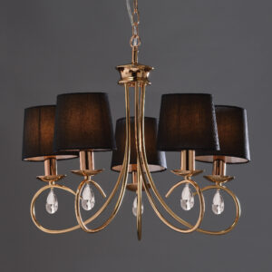 Κρεμαστό Φωτιστικό 5ΧΕ14 Μέταλλο Χρυσοχάλκινο + Μαύρο Ύφασμάτινο Αμπαζούρ ACA DECOR – TNK81490CG5P