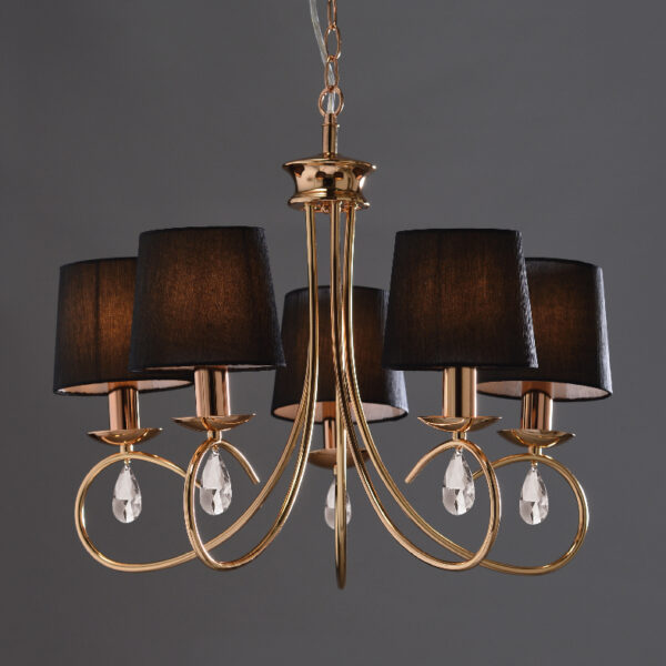 Κρεμαστό Φωτιστικό 5ΧΕ14 Μέταλλο Χρυσοχάλκινο + Μαύρο Ύφασμάτινο Αμπαζούρ ACA DECOR – TNK81490CG5P