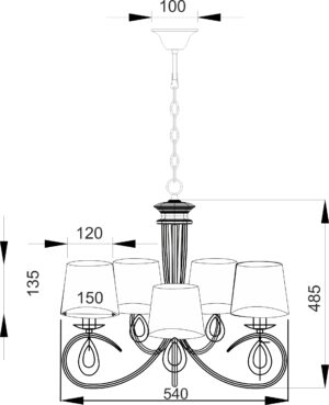 Κρεμαστό Φωτιστικό 5ΧE14 Μεταλλικό Χρώμιο Νίκελ Λευκά Καπέλα ACA DECOR – TNK81490CR5P