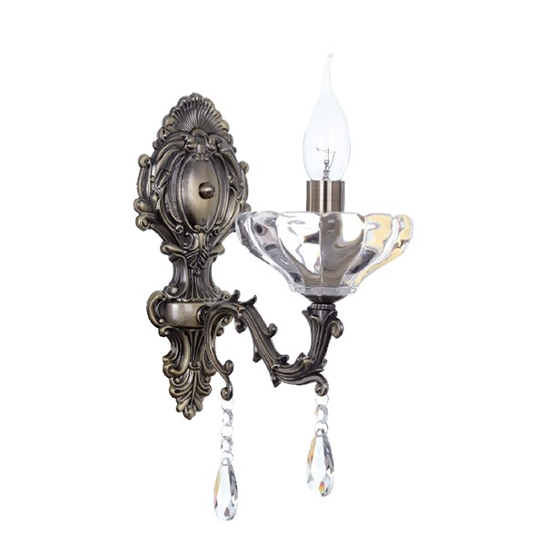 Επιτοίχιο Φωτιστικό 1ΧΕ14 Μέταλλο-Κρύσταλλο Μπρονζέ Αντικέ ACA DECOR   – TNK854531W
