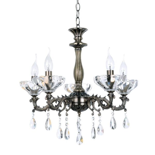 Κρεμαστό Φωτιστικό Οροφής 5xE14 Ø540 Μέταλλο-Κρύσταλλο Μπρονζέ Αντικέ ACA DECOR – TNK854535P