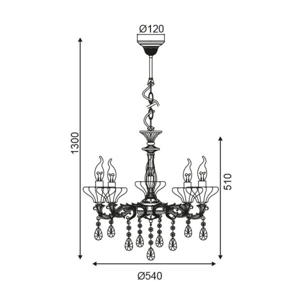 Κρεμαστό Φωτιστικό Οροφής 5xE14 Ø540 Μέταλλο-Κρύσταλλο Μπρονζέ Αντικέ ACA DECOR – TNK854535P
