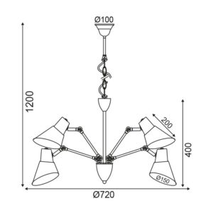Κρεμαστό Φωτιστικό Οροφής με Ρυθμιζόμενες Κεφαλές 5xE27 Ø720 Μεταλλικό Μαύρο-Λευκό ACA DECOR – TNK854575PB