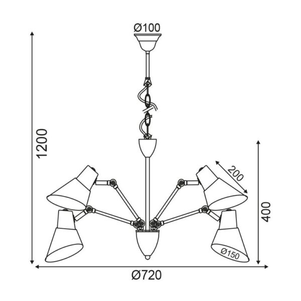 Κρεμαστό Φωτιστικό Οροφής με Ρυθμιζόμενες Κεφαλές 5xE27 Ø720 Μεταλλικό Μαύρο-Λευκό ACA DECOR – TNK854575PB