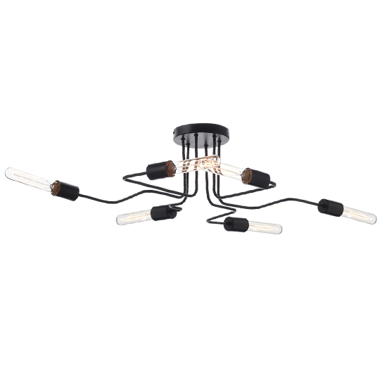 ACA DECOR   – Φωτιστικό Οροφής 6XE27 Μεταλλικό Μαύρο Ματ 73X50XH21cm