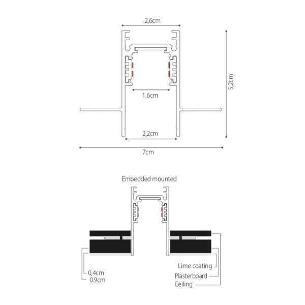 InLight Χωνευτή μαγνητική ράγα σε μαύρη απόχρωση D:2m (TR0010-BL)