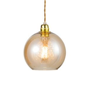 Κρεμαστό Φωτιστικό 1ΧΕ27 Κεχριμπάρι Γυαλί Φ200 Χρυσή Ανάρτηση  ACA DECOR  – V3643320AM