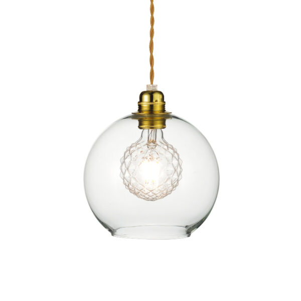 Κρεμαστό Φωτιστικό 1ΧΕ27 Διάφανο Γυαλί Φ200 Χρυσή Ανάρτηση  ACA DECOR   – V3643320CL