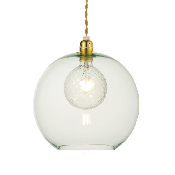 Κρεμαστό Φωτιστικό 1ΧΕ27 Διάφανο Μέντα Γυαλί Φ300 Χρυσή Ανάρτηση ACA DECOR  – V3643330LG