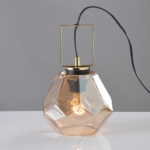 ACA DECOR   – Επιτραπέζιο Φωτιστικό 1ΧΕ27 Γυαλί Κεχριμπάρι + Ορείχαλκος Μέταλλο Φ18ΧH24,5cm