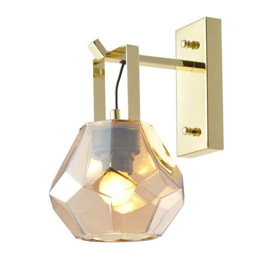 ACA DECOR   – Επιτοίχιο Φωτιστικό 1ΧΕ27 Γυαλί Κεχριμπάρι + Ορείχαλκο Μεταλλικό Φ18Χ23,5Χ30cm