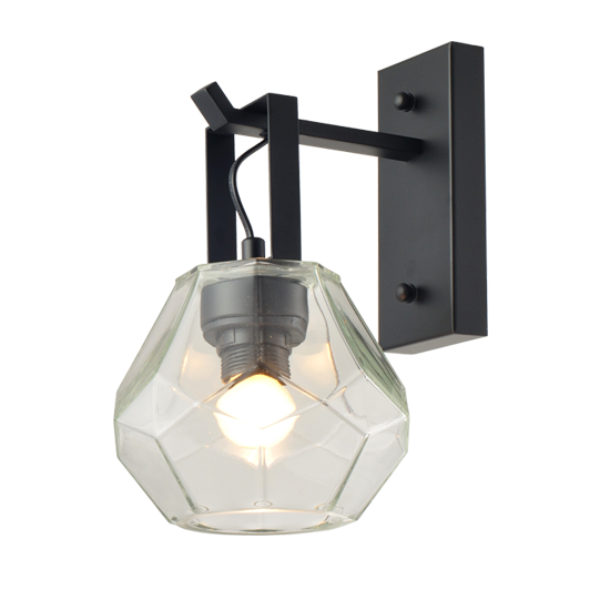 ACA DECOR   – Επιτοίχιο Φωτιστικό 1ΧΕ27 Γυαλί Διάφανο + Μαύρο Ματ Μέταλλο V371481WC