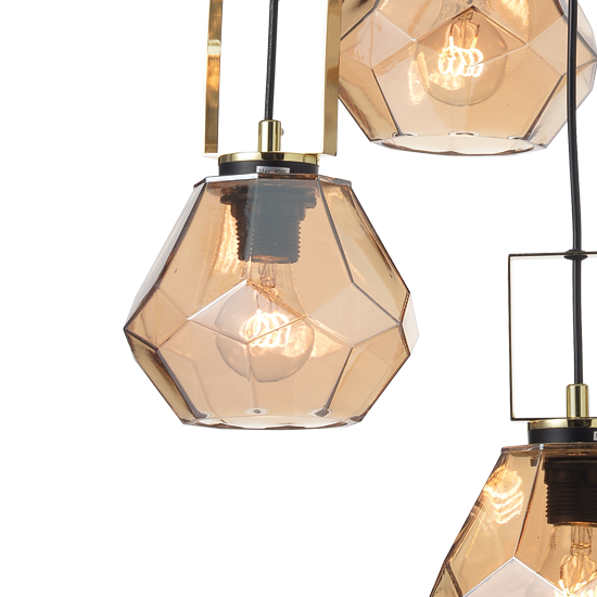 ACA DECOR  – Κρεμαστό Φωτιστικό 3ΧΕ27 Γυαλί Κεχριμπάρι + Ορείχαλκο Μέταλλο Φ30ΧΗ101cm