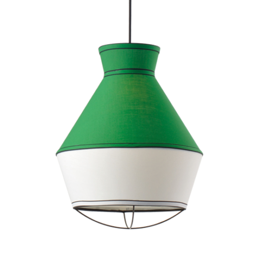 ACA DECOR   – Κρεμαστό Φωτιστικό 1ΧΕ27 Ύφασμα Σμαραγδί + Λευκό Φ35ΧΗ120cm