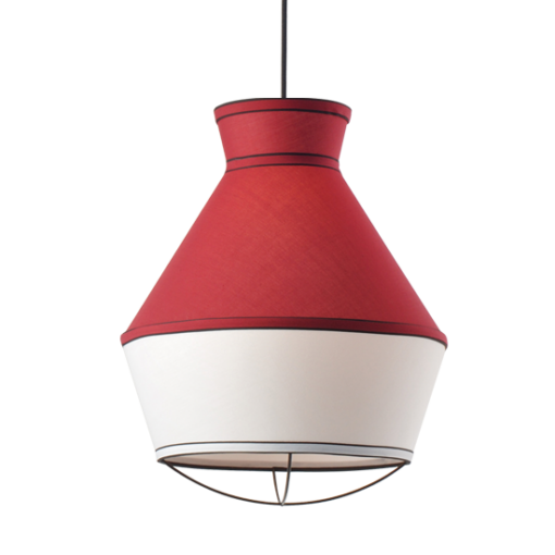 ACA DECOR   – Κρεμαστό Φωτιστικό 1ΧΕ27 Ύφασμα Κόκκινο + Λευκό Φ35ΧΗ120cm