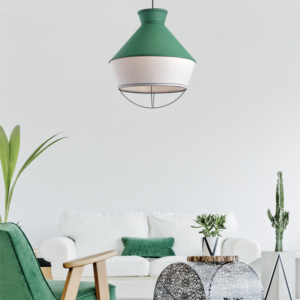 ACA DECOR   – Κρεμαστό Φωτιστικό 3ΧΕ14 Ύφασμα Σμαραγδί + Λευκό Φ45ΧΗ120cm