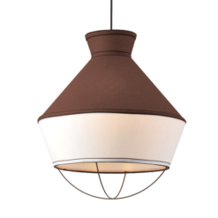 ACA DECOR   – Κρεμαστό Φωτιστικό 3ΧΕ27 Ύφασμα Καφέ + Λευκό Φ45ΧΗ120cm