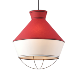 ACA DECOR   – Κρεμαστό Φωτιστικό 3ΧΕ27 Ύφασμα Κόκκινο + Λευκό Φ45ΧΗ120cm