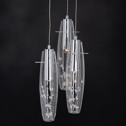 ACA DECOR  – Κρεμαστό LED 3X3W 3000K Γυαλί + Χρώμιο Μεταλλικό + Κρύσταλλο Φ30ΧΗ100cm