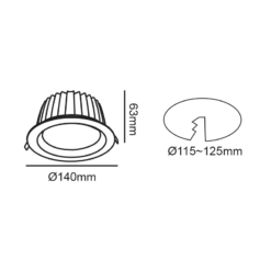 Χωνευτό Φωτιστικό Λευκό Φ140 LED COB 20W 2500lm 90° 3000K  ACA – VIDO2030