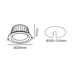 Χωνευτό Φωτιστικό Λευκό Φ230 LED COB 40W 4700lm 100° 3000K  ACA – VIDO4030