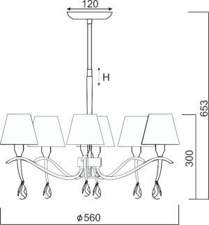 Κρεμαστό Φωτιστικό 6ΧE14 Μεταλλικό Χρώμιο Μαύρα Καπέλα & Κρύσταλλα ACA DECOR – WA1196