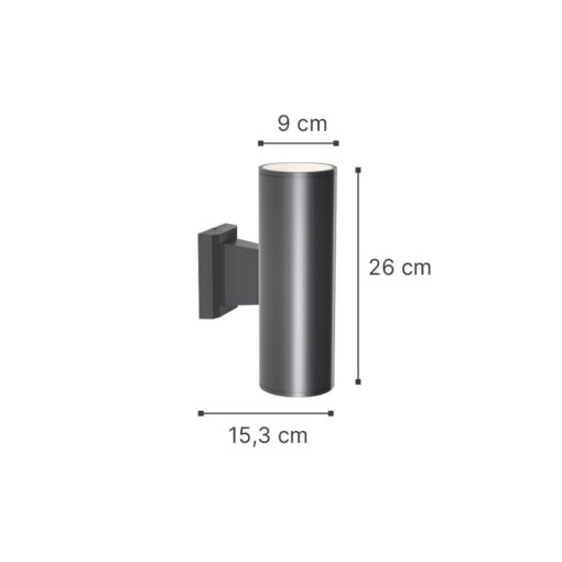 InLight Winnipeg 2xΕ27 Outdoor Up-Down Wall Lamp Grey D:15.3cmx26cm (80203434)