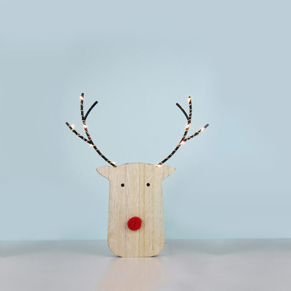 WOODEN REINDER HEAD 10 ΜΙΝΙ LED WW ΛΑΜΠΑΚΙΑ ΜΠ/ΡΙΕΣ (2ΑΑ) IP20 17X3X18CM ACA – X05101101