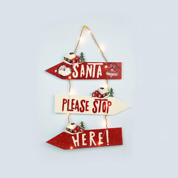 WOODEN SANTA SIGNPOST 14 MINI LED WW ΛΑΜΠΑΚΙΑ ΜΠ/ΡΙΕΣ (2AAA) IP20 31X2X45CM ACA – X05141115