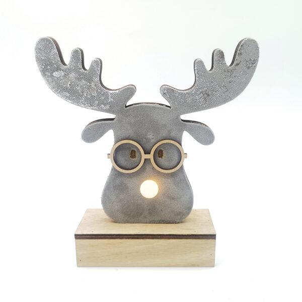 WOODEN GREY REINDEER HEAD, 1 MINI LED ΛΑΜΠ. ΜΠΑΤ. (2xAA), WW,IP20, 18X4.5X16CM ACA – X06111211