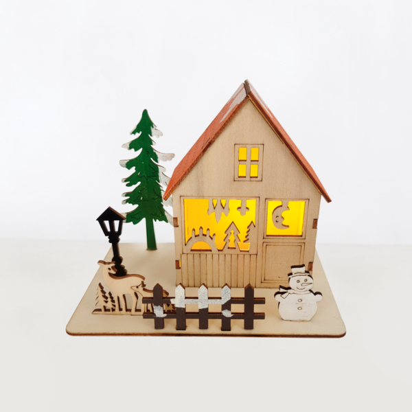 “WOODEN XMAS HOUSE”, 1 MINI LED ΛΑΜΠ. ΜΠΑΤ. (3xLR44), WW,IP20, 16X10X13CM ACA – X06116243