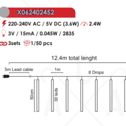 “SNOWDROP” 240 CW LED ΛΑΜΠ., 30LX8DROPS ΜΗΚ.50CM, ΑΝΤΑΠΤ(5V), ΕΠΕΚΤ(ΜΑΧ 2)IP44, 7.4m+5m ΔΙΑΦ. ΚΑΛ ACA – X062402452