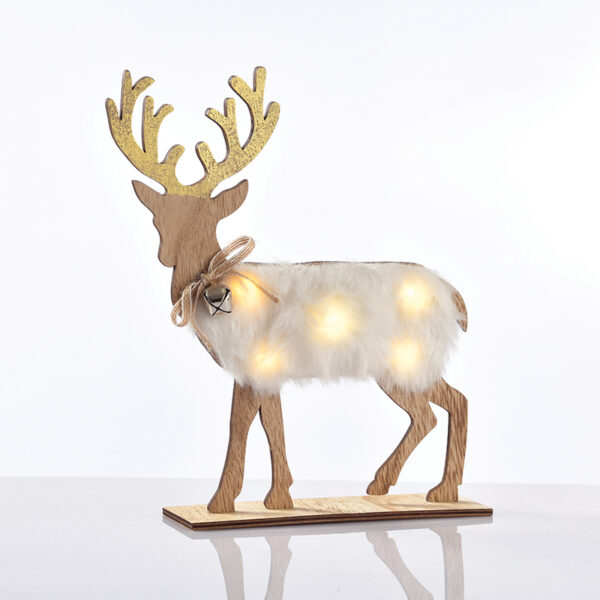 WOODEN WHITE FELT DEER, 5 MINI LED ΛΑΜΠΑΚΙΑ ΜΠΑΤ. (2xAAA), WW,IP20, 26X5X25CM ACA – X06511212
