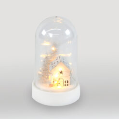 PLASTIC COVER BALL WHITE HOUSE, 10 MINI WW LED ΛΑΜΠAKIA ΜΠΑΤ. (3XAA) IP20 Φ11X19CM ACA – X07101134
