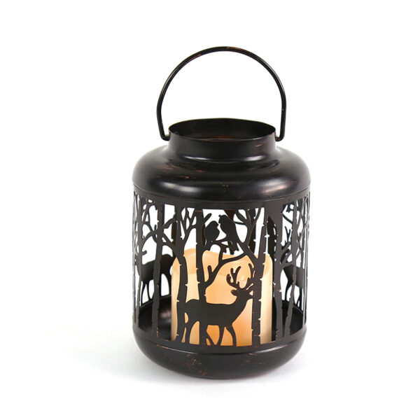 METAL BLACK REINDEER LANTERN ΛΕΥΚΟ ΚΕΡΙ, 1 LED ΛΑΜΠ. ΜΠΑΤ. (3xAAA), WW,IP44, Φ12Χ18CM ACA – X0711107