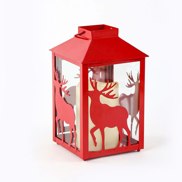METAL RED REINDEER LANTERN ΛΕΥΚΟ ΚΕΡΙ, 1 LED ΛΑΜΠ. ΜΠΑΤ. (3xAAA), WW,IP44, Φ13Χ21CM ACA – X0711108