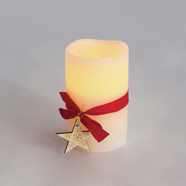 RED RIBBON WAX CANDLE, 1  LED ΛΑΜΠ. ΜΠΑΤ. (2xAA), WW,IP20, φ7.5×12.5cm ACA – X0711117
