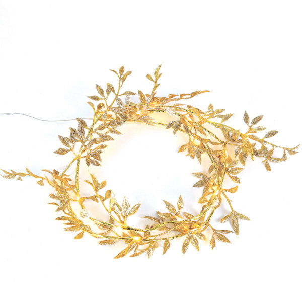 GOLD GARLAND, 20 ΜΙΝΙ LED ΛΑΜΠ. WW ΜΠΑΤ. (2XAA) ΑΣΗΜΙ ΚΑΛ. ΧΑΛΚΟΥ IP20 150+30CM ΔΙΑΦ ΚΑΛ ΤΡΟΦ. ACA – X07201145