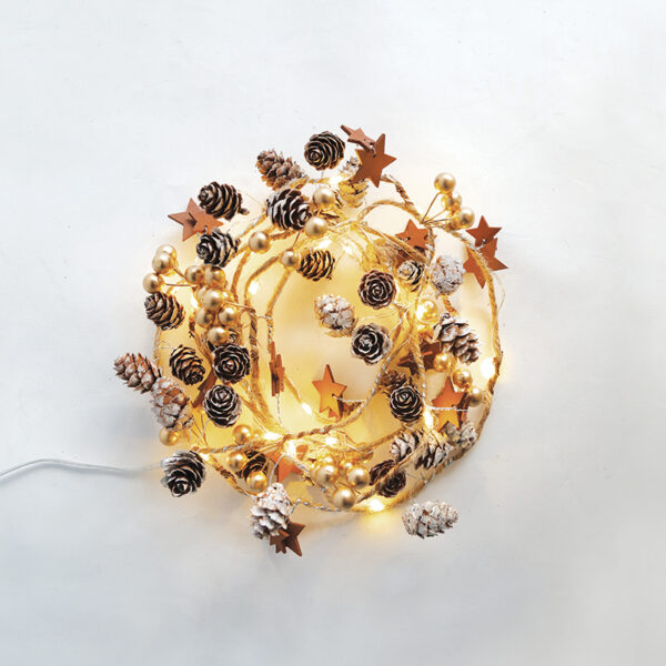 BROWN XMAS GARLAND,20 ΜΙΝΙ LED ΛΑΜΠ.WW ΜΠΑΤ.(2XAA) ΑΣΗΜΙ ΚΑΛ ΧΑΛΚΟΥ IP20 180+30CM ΔΙΑΦ ΚΑΛ ΤΡΟΦ ACA – X07201147