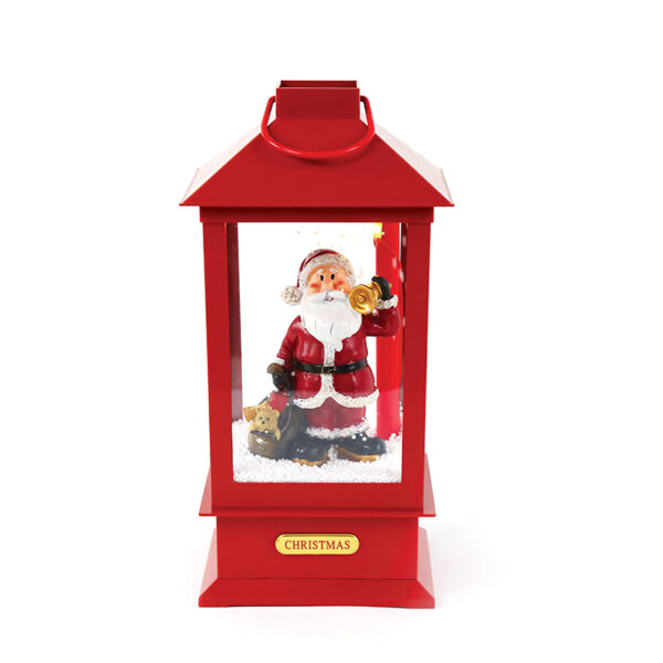 PLASTIC SNOWY MUSIC SANTA LANTERN, 2 MINI LED ΛΑΜΠΑΚIA WW, ΜΠΑΤ. (3ΑΑ),IP20, 16X16X35CM ACA – X0731106