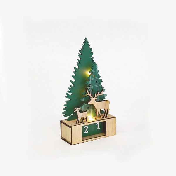 WOODEN TREE GREEN XMAS CALENDAR, 3 LED ΛΑΜΠ. WW ΜΠΑΤ. (1ΧCR2032) ΣΤΑΘ. IP20 12Χ5.5Χ23.5CM ACA – X0731627