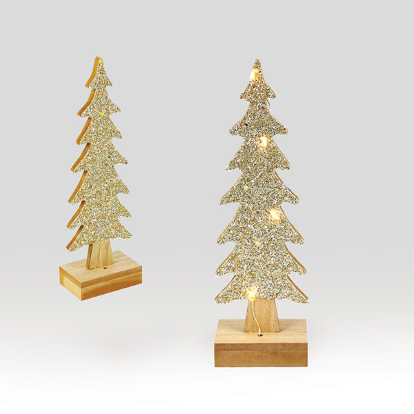 WOODEN XMAS TREE, 4 ΜΙΝΙ LED ΛΑΜΠ. WW ΜΠΑΤ. (2XAAA) ΑΣΗΜΙ ΚΑΛ. ΧΑΛΚΟΥ IP20 Φ9.5Χ30.5CM ACA – X0741142