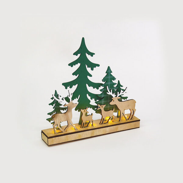 WOODEN GREEN XMAS DECOR, 5 LED ΛΑΜΠ. ΜΠΑΤ. (2XAAA) ΣΤΑΘ. IP20 30X6X28.5CM ACA – X0751128