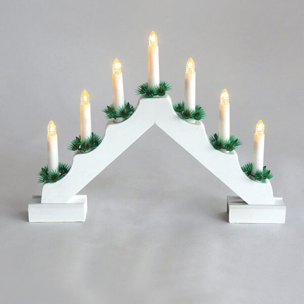 7 WHITE WOODEN CANDLE BRIDGE, 7 LED ΛΑΜΠΑΚΙΑ ΜΠΑΤ. (2XAA), WW,IP20, 39X4.5X30CM ACA – X0771122
