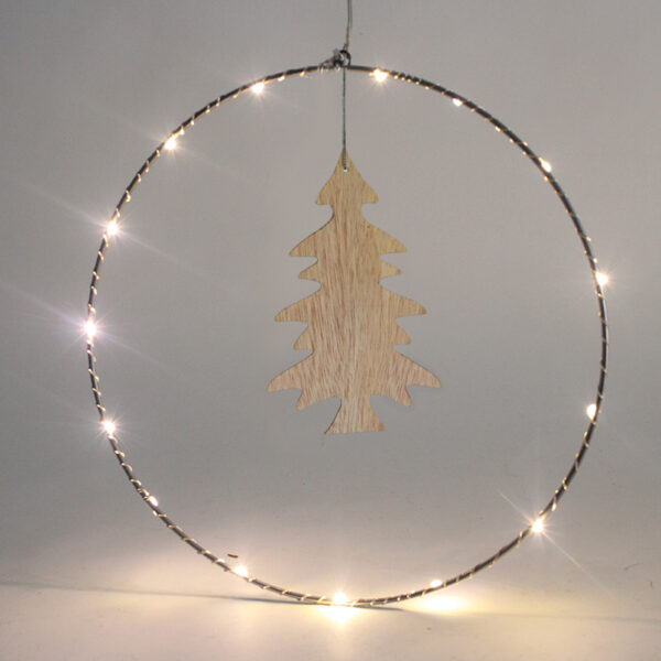 HANGING CIRCLE WOODEN TREE 20 MINI LED WW ΛΑΜΠΑΚΙΑΚΙΑ ΜΠ/ΡΙΕΣ (3AA) IP20 Φ30CM (9.5Χ16CM), 30CM ΔΙΑΦ.  ACA – X09201106