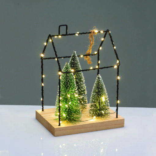 METAL HOUSE WITH TREES ΔΙΑΚΟΣΜ ΚΡΕΜΑΣΤΟ 55 LED ΛΑΜΠ ΘΕΡΜΑ ΜΠΑΤ 3ΧΑΑΑ (ΔΕΝ ΣΥΜΠ) IP20  16.5*12*22cm ACA – X09551111